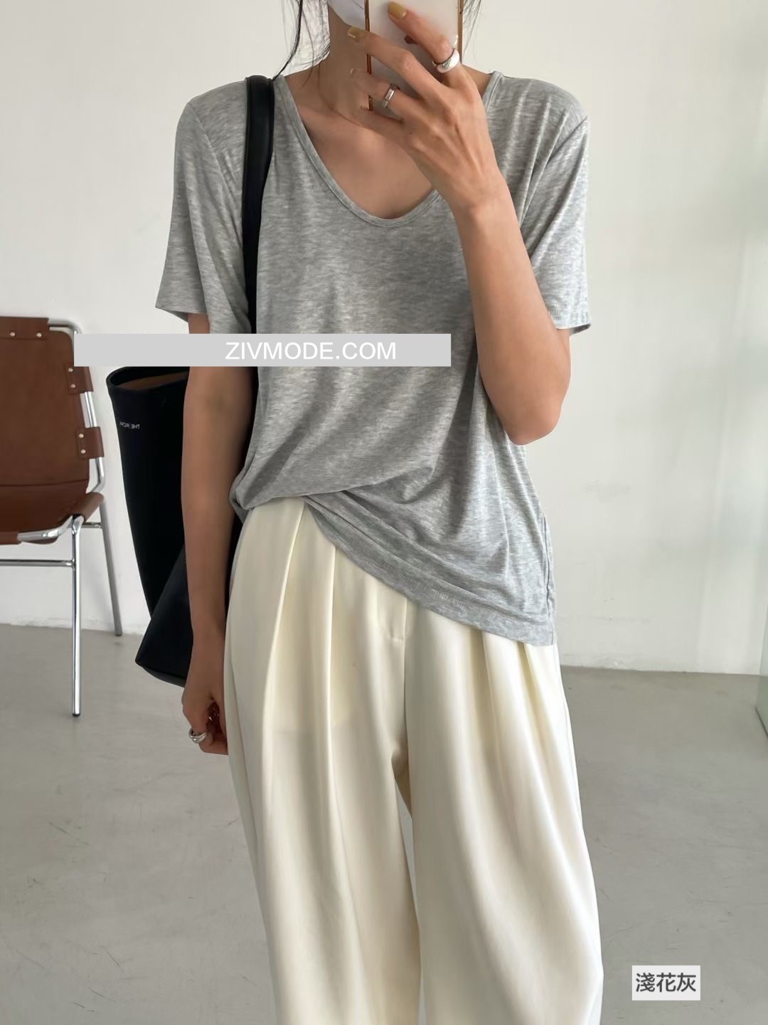韓風時髦純色V領莫代爾寬鬆百搭短袖打底上衣6色