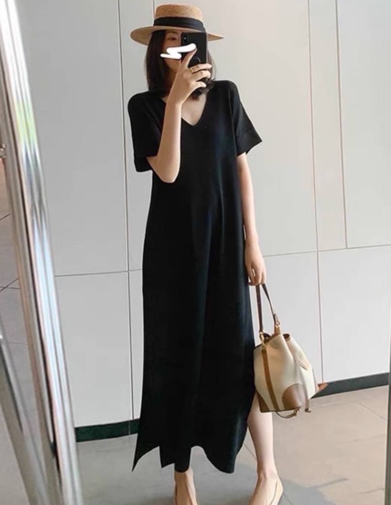 【買一送一】闆娘大推*極舒服莫代爾居家服睡衣v領側邊開岔短袖連身裙5色