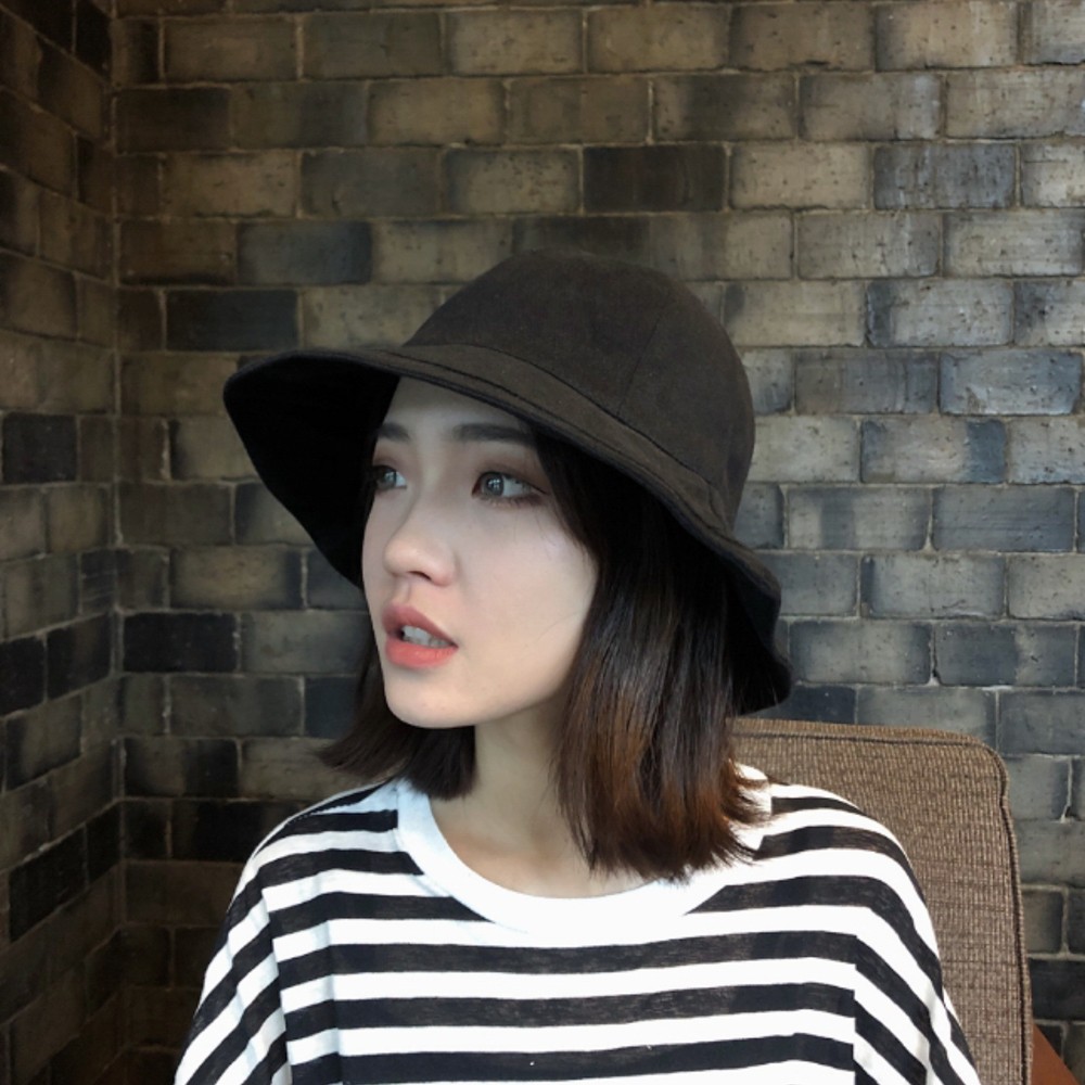 現貨黑色★韓風簡約純色百搭質感戶外防曬遮陽可折疊大帽沿漁夫帽