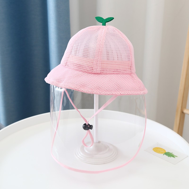 (夏季網眼)粉色小綠芽 "不"加眼睛-小童★可愛四季棉布透氣兒童幼兒嬰兒寶寶防飛沫防護面罩隔離可拆卸漁夫帽多款