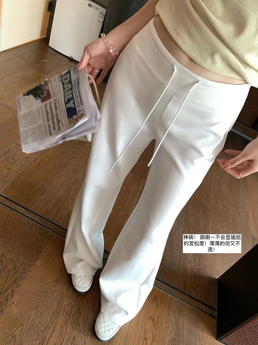 『廣州連線』5/28NEW 神褲*薄不透抽繩直筒貝殼彈力鬆緊高腰顯瘦休閒微喇褲3色 #GZW5805