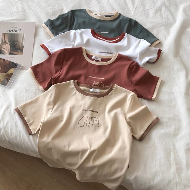 現貨白色2XL★簡約拼接圓領修身短袖上衣