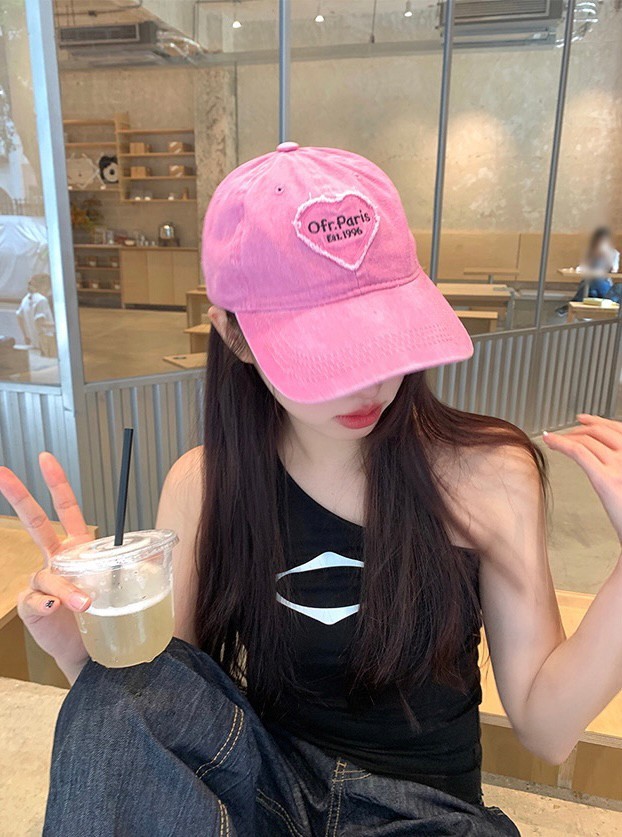 ♥︎甜粉系女孩♥︎甜心粉紅愛心刺繡復古水洗感老帽古著鴨舌帽4色