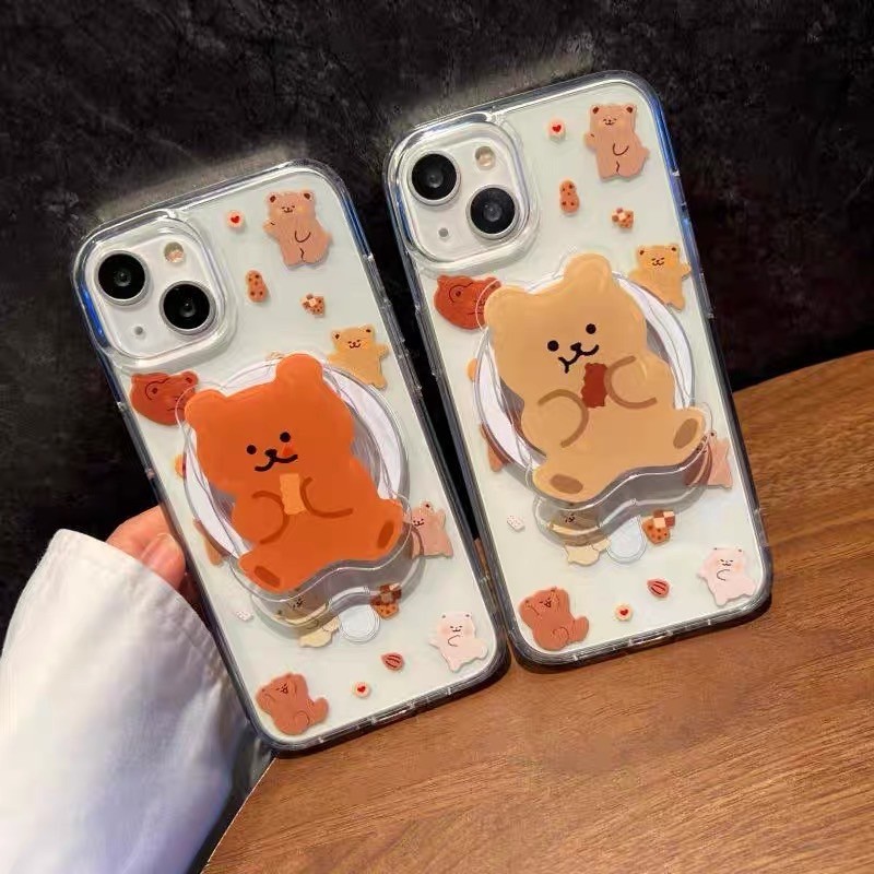 小熊吃餅乾磁吸支架全包手機殼(支架加購)IPHONE11/12/13/14/15