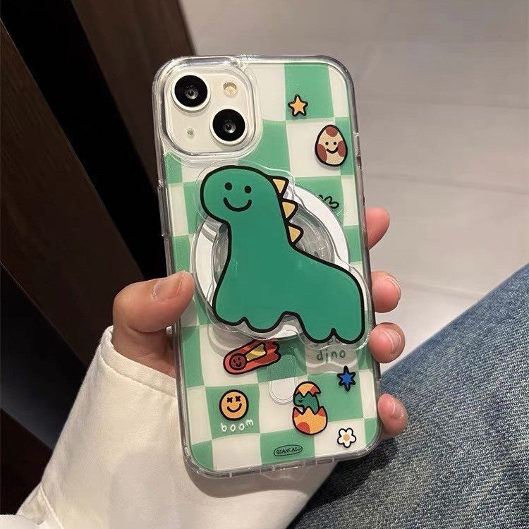微笑小恐龍磁吸支架全包手機殼(支架加購)IPHONE11/12/13/14/15