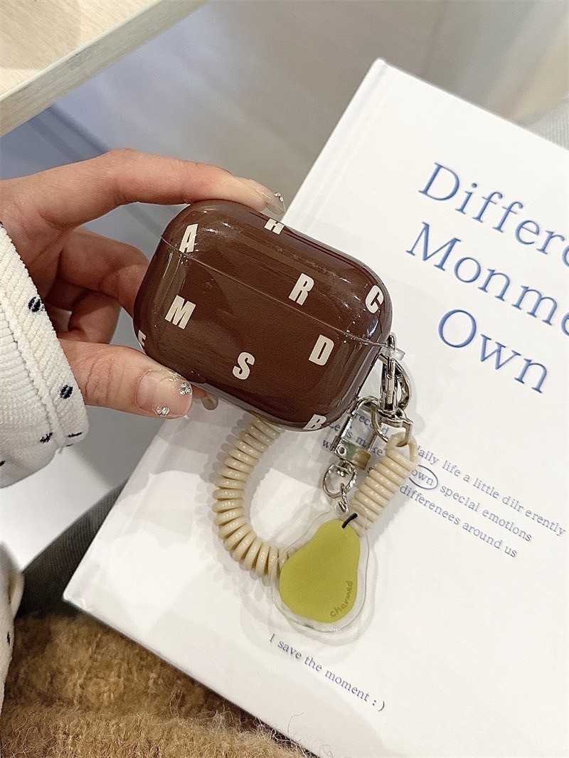 簡約棕字母蘋果無線藍芽耳機保護套airpods12/3代
