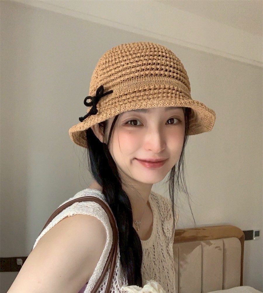 甜美蝴蝶結可折疊遮陽防曬草帽帽子4色