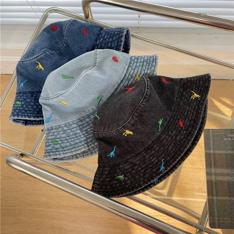 百搭刺繡小恐龍牛仔防曬漁夫帽帽子3色