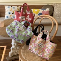 【限加購】浪漫花系蝴蝶結手提包便當袋萬用購物包6色