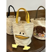 【限加購】可愛刺繡狗狗鴨鴨貓咪尾巴水桶手提包水壺袋萬用購物包3色