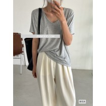 韓風時髦純色V領莫代爾寬鬆百搭短袖打底上衣6色