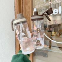 超優惠＊文青奶茶熊熊直飲吸管兩用可手提水壺冷水杯吸管杯4色500ML