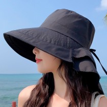 現貨優惠黑色★簡約大帽沿護頸遮陽帽漁夫帽5色