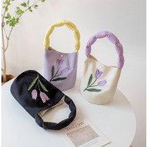 【限加購】浪漫刺繡鬱金香水桶手提包水壺袋萬用購物包3色