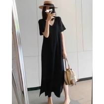 【買一送一】闆娘大推*極舒服莫代爾居家服睡衣v領側邊開岔短袖連身裙5色