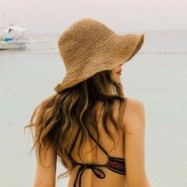 韓風度假氛圍素面百搭時尚可折疊大帽沿遮陽帽質感草帽2色