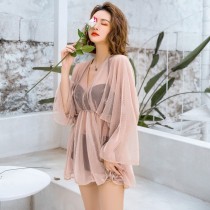 唯美性感高腰罩衫帶鋼托三件式比基尼泳裝2色