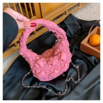 ♥︎甜粉系女孩♥︎時髦溫柔菠蘿迷你月亮拉鍊鏈條可拆斜背單肩手提包包12色
