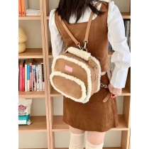 『新品優惠』毛茸茸秋冬可愛撞色羊羔毛絨麂皮絨手提單肩包後背包