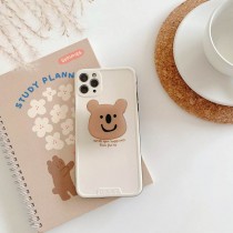 現貨優惠iphone12 pro★韓風軟萌小清新微笑小熊造型附支架全包軟殼手機殼