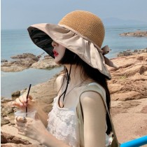 甜美蝴蝶蝶結針織透氣大帽沿遮陽漁夫帽5色