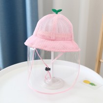 (夏季網眼)粉色小綠芽 "不"加眼睛-小童★可愛四季棉布透氣兒童幼兒嬰兒寶寶防飛沫防護面罩隔離可拆卸漁夫帽多款