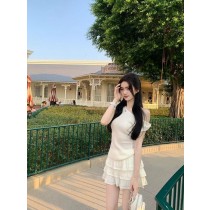 『廣州連線』6/11NEW 清新甜美氣質修身針織上衣＋精緻織紋蛋糕裙兩件套2色 #GZW6074
