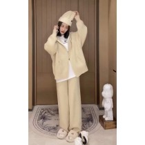 『韓國館』溫柔奶茶針織連帽拉鏈外套-KDT1037