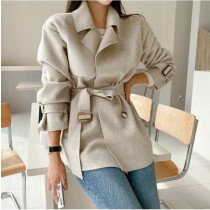 『韓國館』韓製特殊面料30%羊毛輕薄暖風衣造型外套-KLT2310012