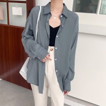 氣質絲質寬鬆長袖襯衫上衣3色