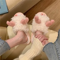 甜美捲毛愛心毛絨保暖家居室內拖鞋3色