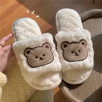 日系少女心小熊毛絨保暖家居室內拖鞋2色