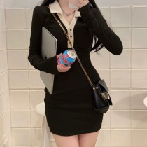 polo領排扣連身裙2色(小個子/高個女孩皆合適)