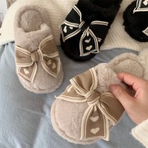 甜美愛心蝴蝶結包頭毛絨保暖家居室內拖鞋3色