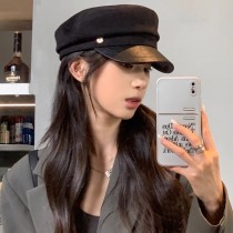 氣質百搭皮質帽簷貝雷八角帽帽子4色