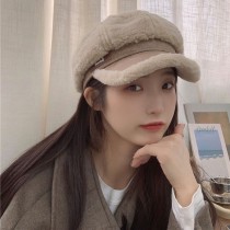 甜美拼接毛絨保暖時髦貝雷八角帽帽子4色