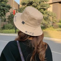 現貨優惠卡其★貓咪刺繡大帽沿遮陽盆帽漁夫帽
