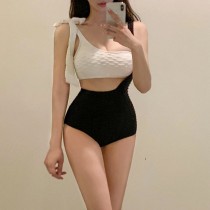 甜美拚色綁帶度假連身比基尼泳裝