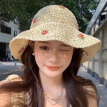 韓系甜美草莓可折疊遮陽帽質感草帽2色