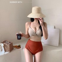 簡約撞色顯瘦高腰褲二件式比基尼泳裝3色