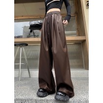 現貨優惠咖啡/小個子 L  ★秋冬人氣必備•率性闊腿皮褲長褲2色 