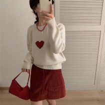 愛心緹花甜美長袖針織上衣毛衣3色