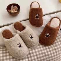 可愛包頭保暖刺繡狗狗毛絨室內拖鞋3色