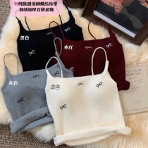 百搭磨毛加絨蝴蝶結戴胸墊吊帶背心4色