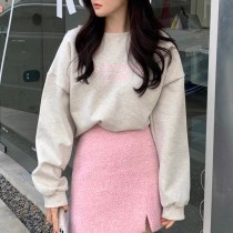 簡約圓領刺繡字母薄絨衛衣大學TEE3色