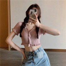 ♥︎甜粉系女孩♥︎溫柔風木耳邊短版外套上衣2色