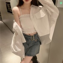 防曬襯衫翻領寬鬆長袖外套/吊帶背心2色