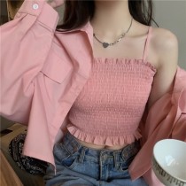 ♥︎甜粉系女孩♥︎防曬襯衫翻領寬鬆長袖外套/吊帶背心2色