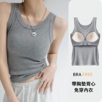 圓領修身寬肩帶內搭外穿背心5色(無胸墊/帶胸墊)