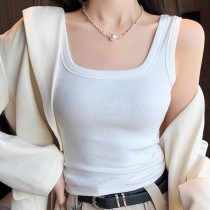 絕版現貨優惠白色L★方領寬肩遮副乳內搭外穿背心(帶胸墊)